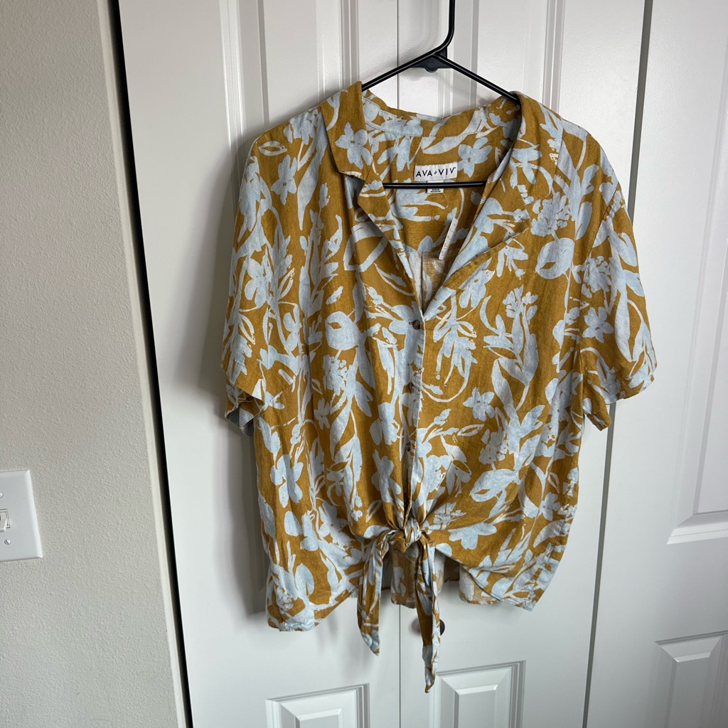 Ava & Viv Mustard And Blue Floral Button Down Shirt